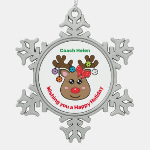 Pickleball Reindeer 🎄 Snowflake Pewter Christmas Snowflake Pewter Christmas Ornament