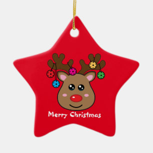 Pickleball  Reindeer 🎄 ⭐Star shaped Ceramic Ornament
