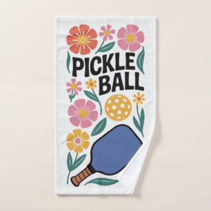 Pickleball Retro Floral Paddle Sports Hand Towel