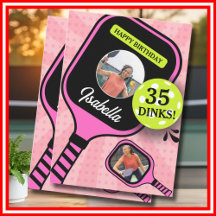 Pickleball RETRO Pink Sports PHOTO Birthday Card