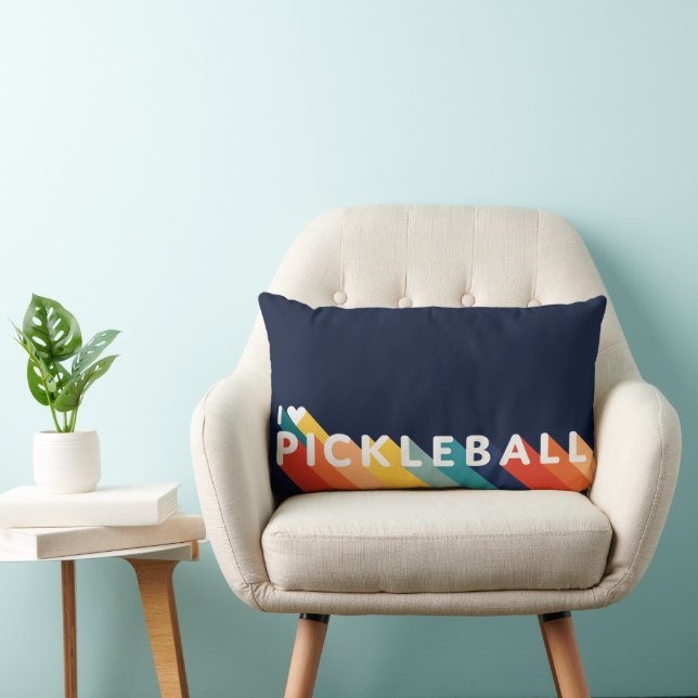 Pickleball Retro Rainbow I Heart Pickleball Lumbar Pillow (Chair)