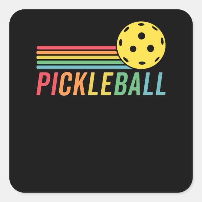 Pickleball Retro Sunset Sport Game Pickle Ball Square Sticker (Front)