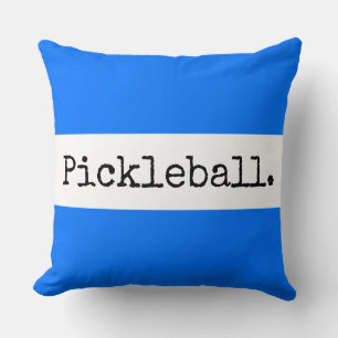 PICKLEBALL Retro Text Bright Blue White Stripes Throw Pillow