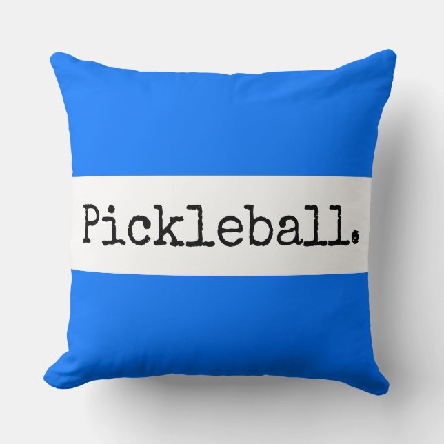 PICKLEBALL Retro Text Bright Blue White Stripes Throw Pillow (Front)