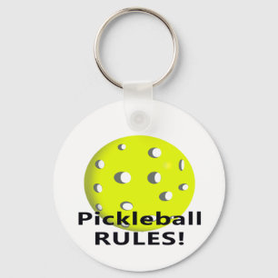 Pickleball Rules! With yellow ball black text Keychain