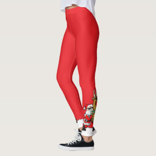 Pickleball Santa and Reindeer Christmas Cool Red Leggings