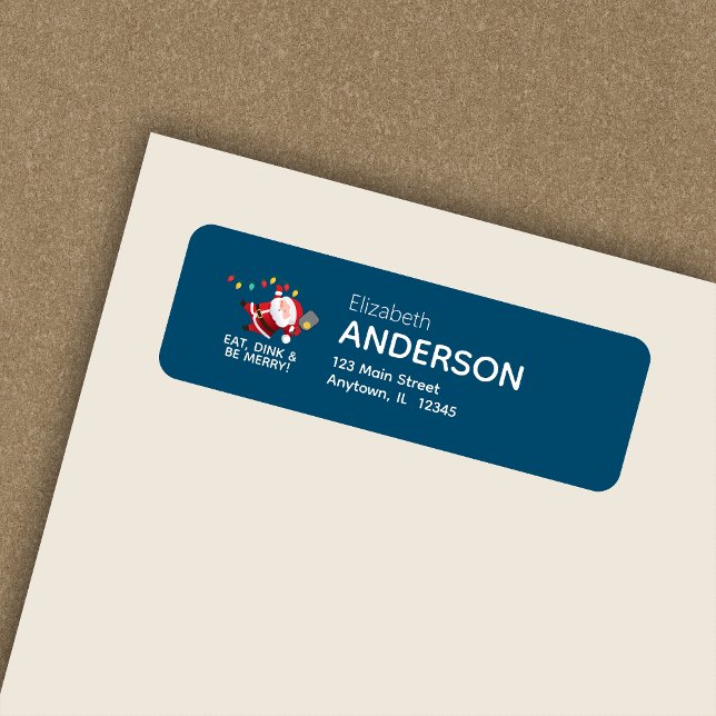 Pickleball Santa Blue Christmas Return Address (Creator Uploaded)