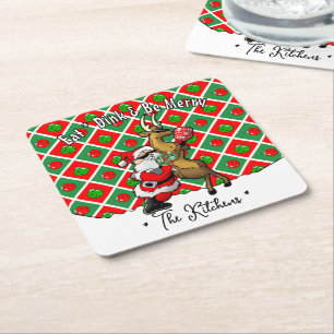 Pickleball Santa Christmas Cool and Classy Square Paper Coaster