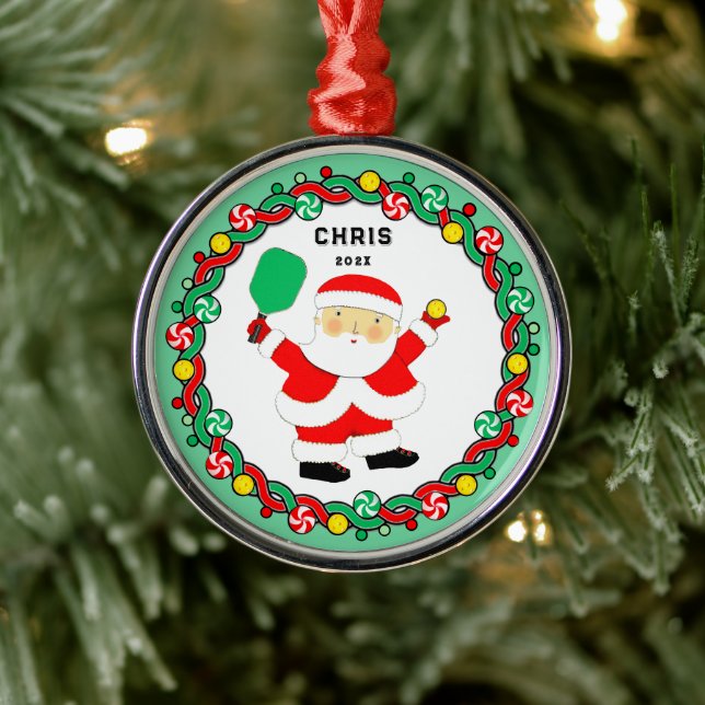 Pickleball Santa Claus Ceramic Ornament (Tree)
