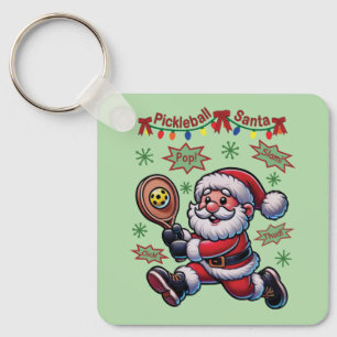 Pickleball Santa Claus Christmas Keychain