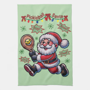 Pickleball Santa Claus Christmas Kitchen Towel