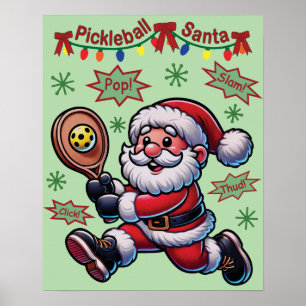 Pickleball Santa Claus Christmas Poster
