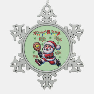 Pickleball Santa Claus Christmas Snowflake Pewter Christmas Ornament
