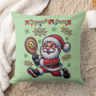 Pickleball Santa Claus Christmas Throw Pillow