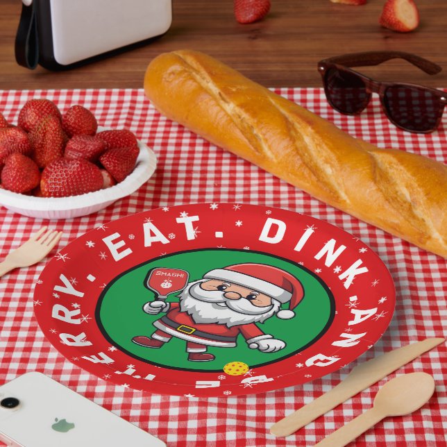 Pickleball  Santa custom text  Paper Plate (Picnic)