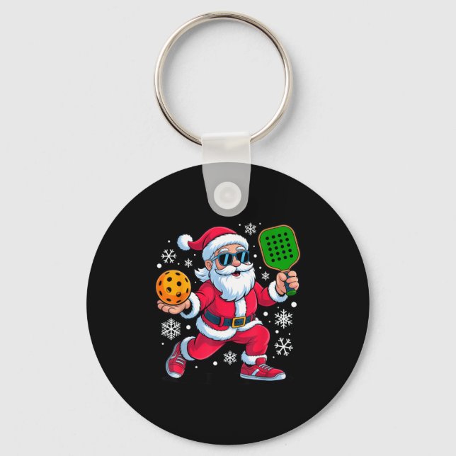 Pickleball santa enthusiasts christmas fun keychain (Front)