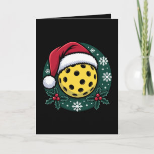 Pickleball Santa Hat Holly Christmas Holiday Xmas Card
