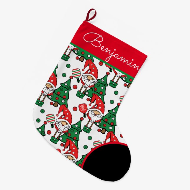 Pickleball🎅 Santa Large  Christmas Stocking (Front (Hanging))