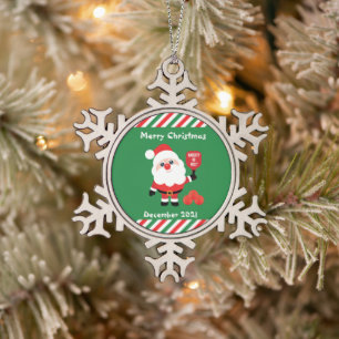 Pickleball🎅 Santa Snowflake Pewter Christmas Ornament