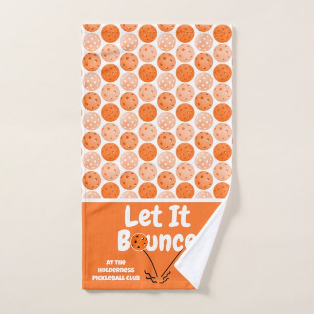 Pickleball Serve Let It Bounce Orange Personalized Hand Towel (Hand Towel)