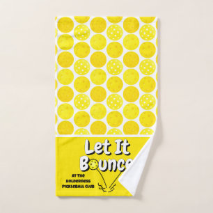 Pickleball Serve Let It Bounce Yellow Personalized Hand Towel