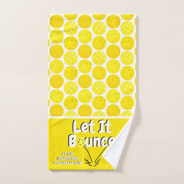 Pickleball Serve Let It Bounce Yellow Personalized Hand Towel (Hand Towel)