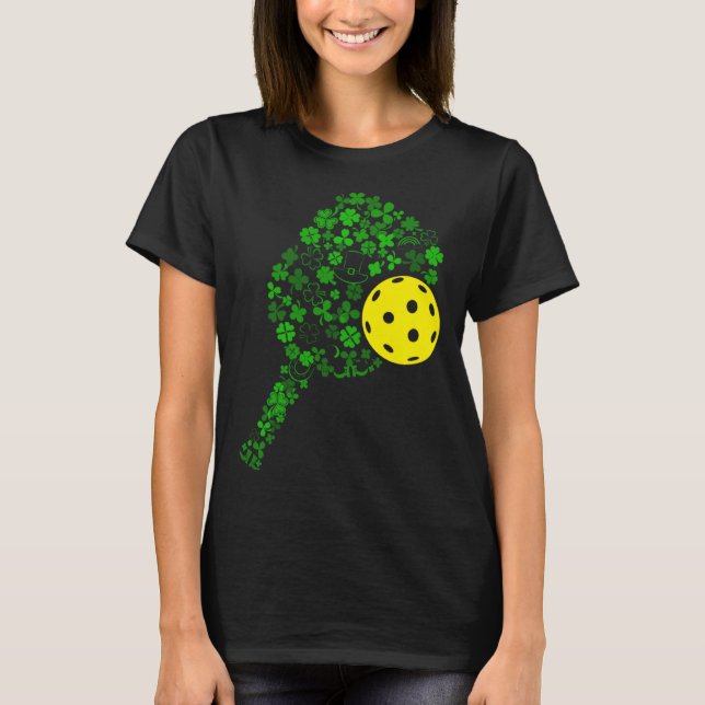 Pickleball Shamrock Leaf St Patrick Day Pickleball T-Shirt (Front)