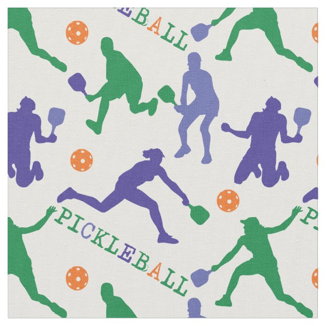 Pickleball silhouettes on white, custom size fabric (Close Up)