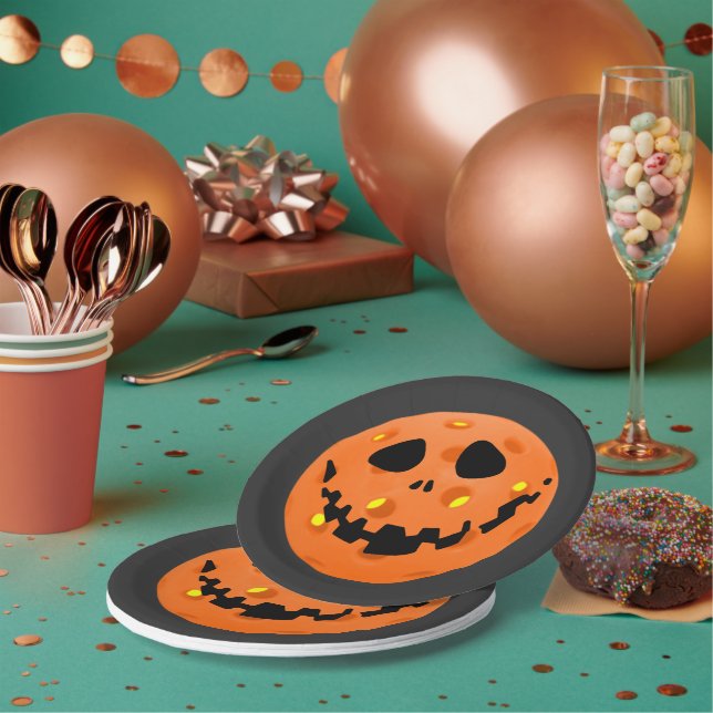 Pickleball Skeleton Jack-o'-Lantern Halloween Paper Plate (Multi)