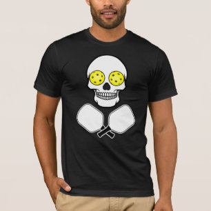 Pickleball Skull and Crossed Paddles, Yellow Balls T-Shirt