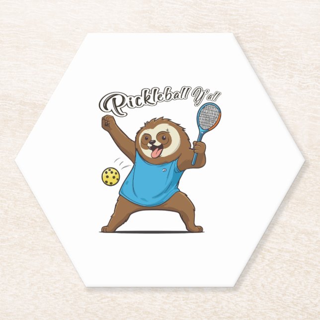 Pickleball Sloth T- Pickleball Y'all Paper Coaster (Front)