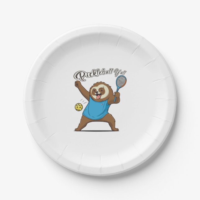 Pickleball Sloth T- Pickleball Y'all Paper Plate (Front)