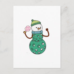 Pickleball Snowman Funny Christmas Xmas  Announcement Postcard