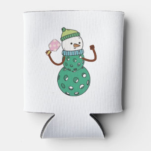 Pickleball Snowman Funny Christmas Xmas  Can Cooler