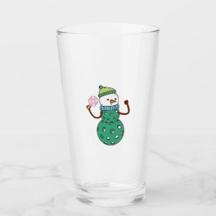 Pickleball Snowman Funny Christmas Xmas  Glass