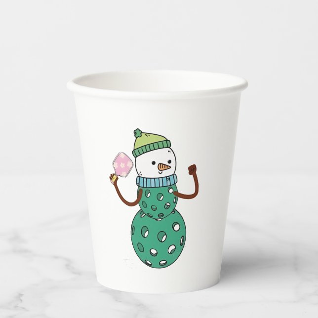Pickleball Snowman Funny Christmas Xmas  Paper Cups (Front)