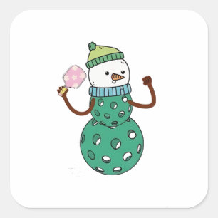 Pickleball Snowman Funny Christmas Xmas Square Sticker