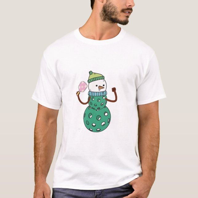 Pickleball Snowman Funny Christmas Xmas  T-Shirt (Front)