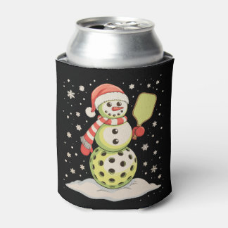 Pickleball Snowman Santa Hat Christmas Lights Xmas Can Cooler