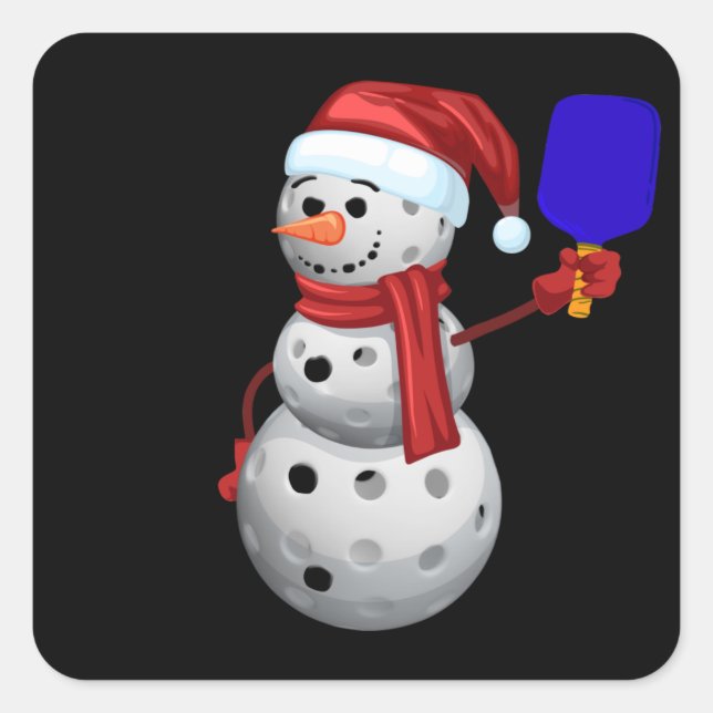 Pickleball Snowman Square Sticker (Front)