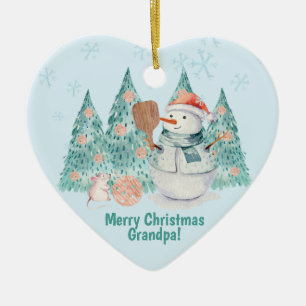 Pickleball Snowmen, minty Christmas for Grandad Ceramic Ornament