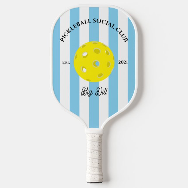 Pickleball Social Club Striped Personalized Blue Paddle (Front)