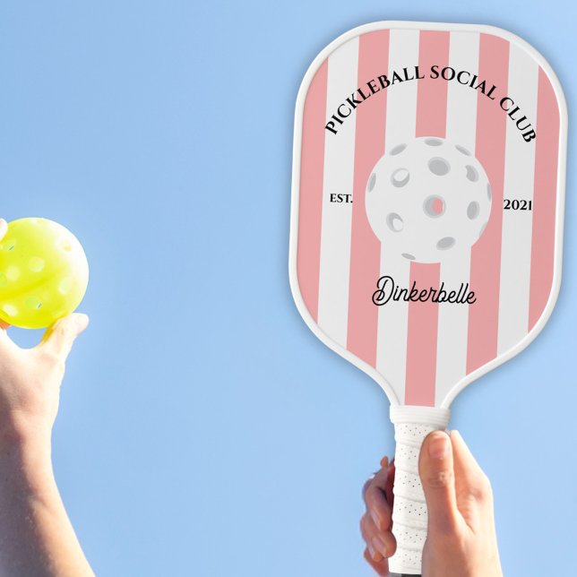 Pickleball Social Club Striped Personalized Paddle (Pickleball Social Club Personalized Paddle with pink stripes. )