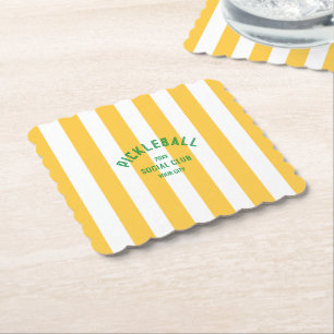 Pickleball Social Club Yellow Cabana Stripe Party Paper Coaster