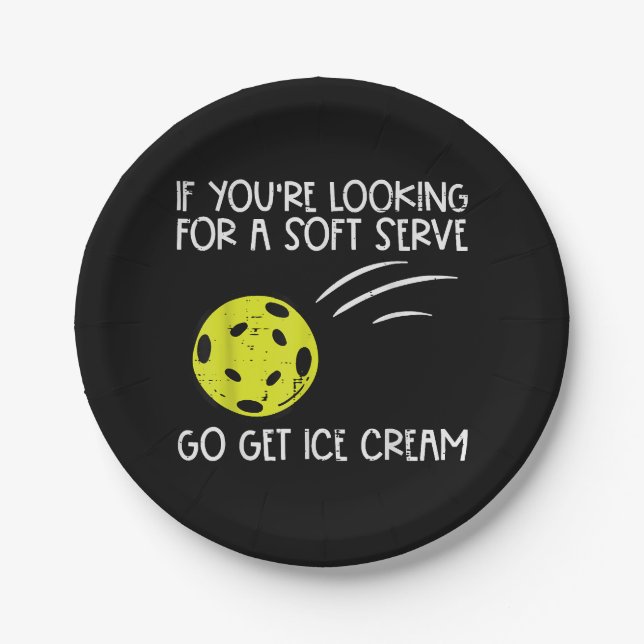 Pickleball Soft Serve Get Ice Cream Pickle Ball Me Paper Plate (Front)