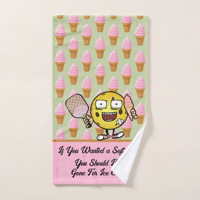 Pickleball Soft Serve Strawberry Pink and Green  Hand Towel (Hand Towel)