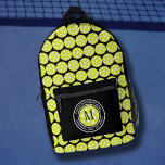 Pickleball Sports Funny Quote Name Initial Black Printed Backpack<br><div class="desc">Cute backpack design features two lines of customizable text for "PICKLEBALL STAR - DILL WITH IT" or a custom saying of choice and name or custom text in a timeless modern font arched over & under an image of a pickleball in light colourful green. The background on the front and...</div>