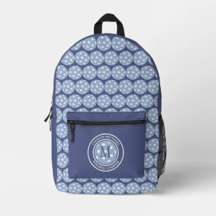 Pickleball Sports Funny Quote Name Initial Blue Printed Backpack