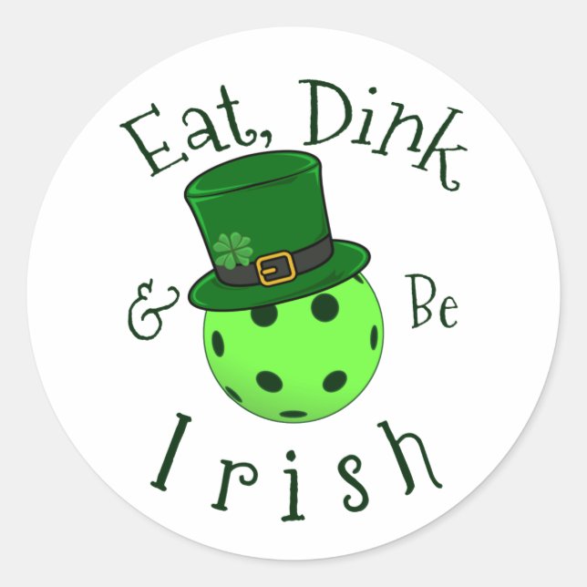 Pickleball St Patricks Day Classic Round Sticker (Front)