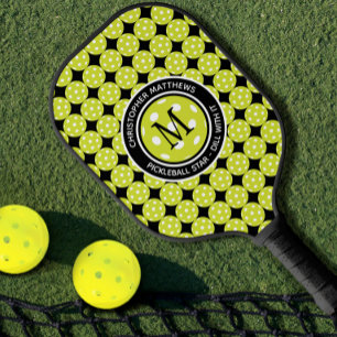 Pickleball Star Custom Quote Name Initial Black Paddle